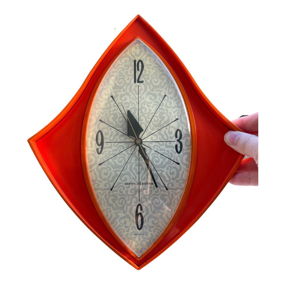 Vintage MCM 1960's General Electric Orange Model 2159 Atomic Wall Clock Works